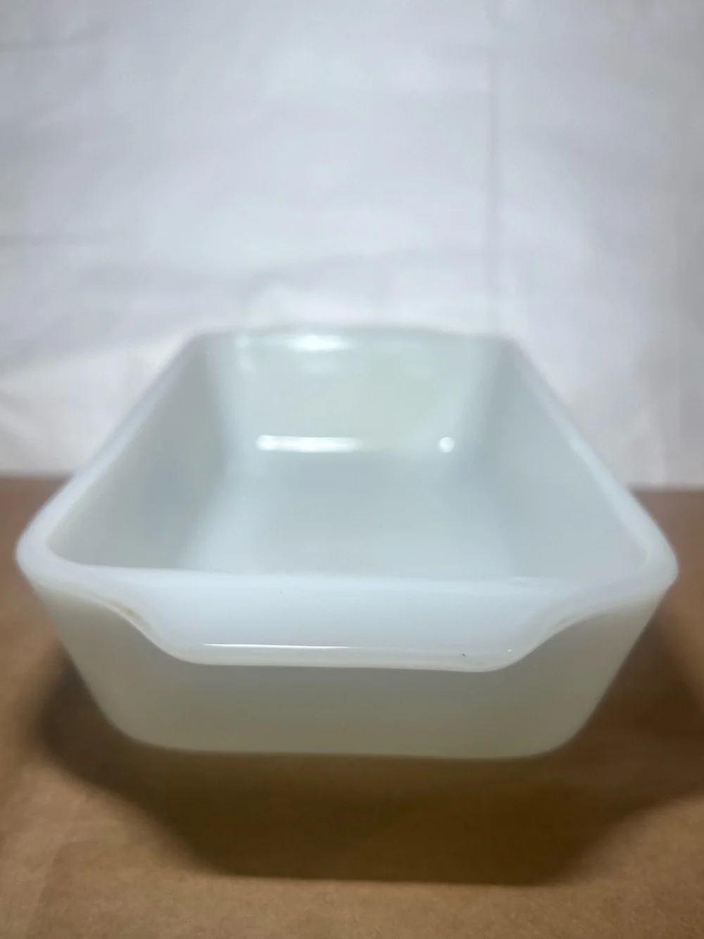 Vintage Anchor Hocking Milk Glass Loaf Baker with Blue Cornflower Design